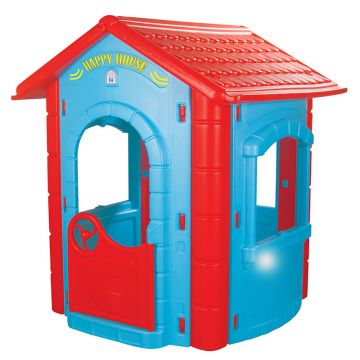 Casuta de gradina pentru copii Pilsan Happy House BlueRed utilizare interiorexterior,plastic rezistent UV,design realist,usa si ferestre functionale 112x104.5x131 cm