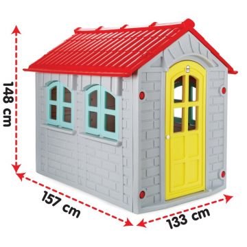 Casuta mare de gradina pentru copii Pilsan My Home Gri 157x133x148 cm, utilizare interiorexterior,plastic rezistent UV,design realist,usa si ferestre functionale
