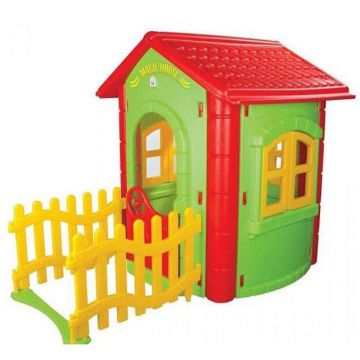 Casuta de gradina pentru copii Pilsan Magic House Green gardulet inclus, utilizare interiorexterior,plastic rezistent UV,design realist,usa si ferestre functionale, 112 x 172 x 131 cm