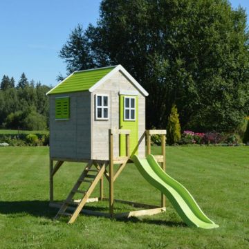 Casuta de gradina cu platforma si tobogan Lime Lodge, Wendi Toys