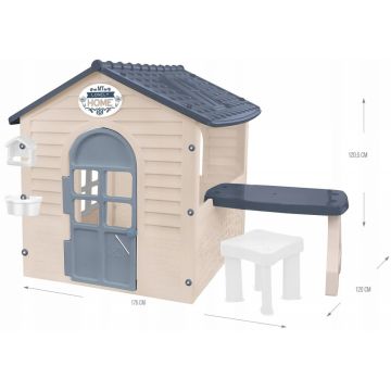 Casuta de joaca de exterior pentru copii cu masuta si scaunel Mochtoys Gri 120 x 175 x 120,5 cm