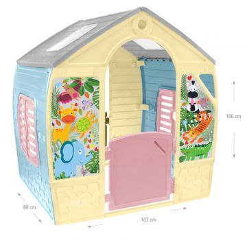 Casuta de joaca Mochtoys Happy House ferestre roz pastel