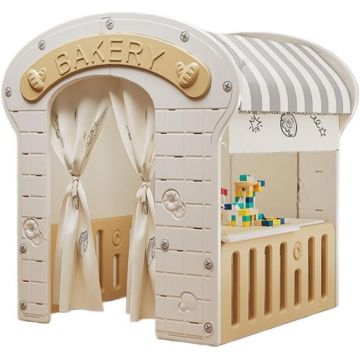 Casuta de joaca pentru copii Nichiduta Graden mocha, iluminata, covoras din bumbac inclus, dimensiune 98 x 92 x 115 cm