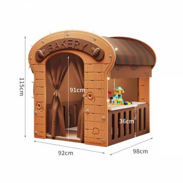 Casuta de joaca pentru copii Nichiduta Graden pink Bakery, iluminata, cu draperie si covoras din bumbac inclus, dimensiune 98 x 92 x 115 cm