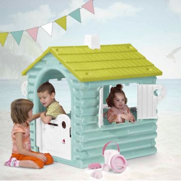 Casuta de joaca pentru exterior Injusa The Hut Albastru Verde ferestre laterale rabatabile 2 ani+
