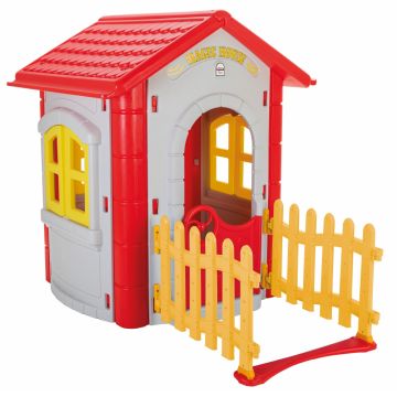 Casuta de gradina pentru copii Pilsan Magic House GreyYellow gardulet inclus, utilizare interiorexterior,plastic rezistent UV,design realist,usa si ferestre functionale, 112 x 172 x 131 cm