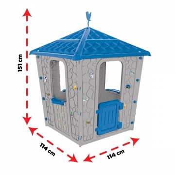 Casuta de gradina pentru copii Pilsan Stone House AlbastruGri, utilizare interiorexterior,plastic rezistent UV,design realist ,usa cu deschidere, 85x85x115 cm