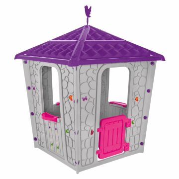 Casuta de gradina pentru copii Pilsan Stone House GriMov, utilizare interiorexterior,plastic rezistent UV,design realist ,usa cu deschidere, 85x85x115 cm